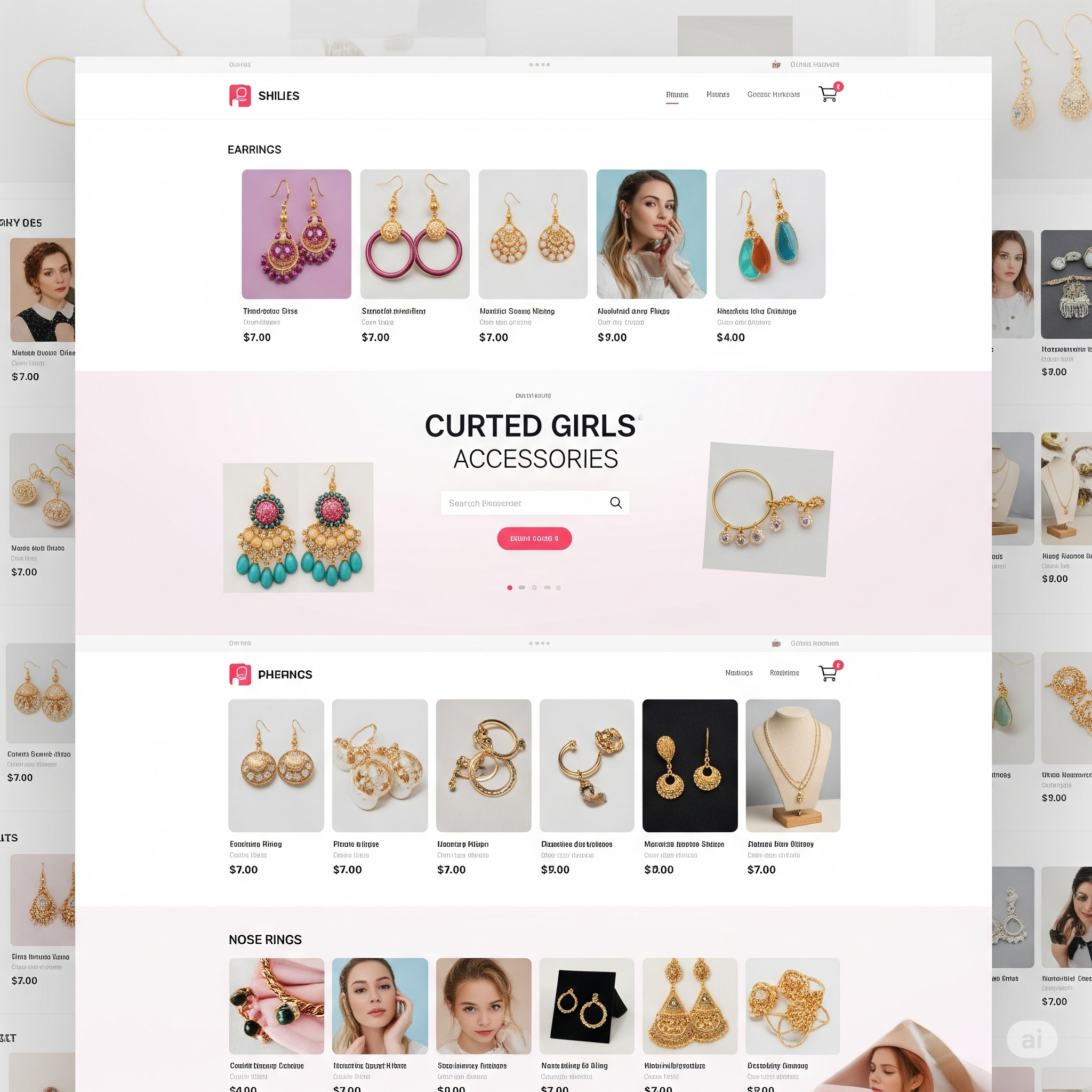 women beauty accessories like earring necklace e-commerce website template